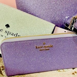 KATE SPADE TINSEL GLITTER CONTINENTAL WALLET NWT LILAC